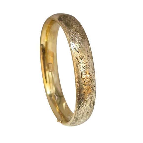 Vintage Marked Rine 1/20th 12kt Gold Filled Florentine Embossed Bangle Bracelet - Picture 2 of 7